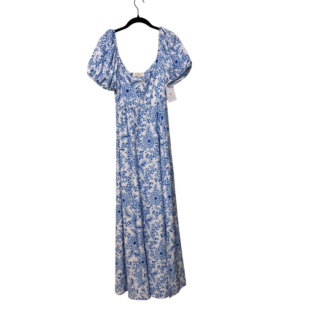 Smith & Quinn NWT Blue White Floral Zinnia Love Elizabeth Maxi Dress Size Large - Picture 3 of 11